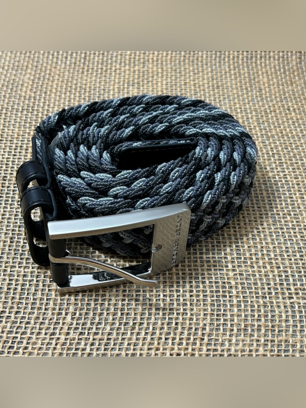 Under Armour Men's Golf Belt 44" Black Gray Braided Stretch Silver Buckle